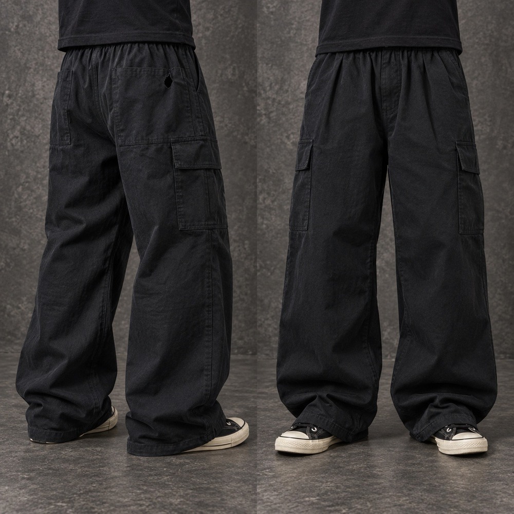 26x30 Black Track Rave Style Baggy Wide Leg Pants Y2K Grunge Vintage